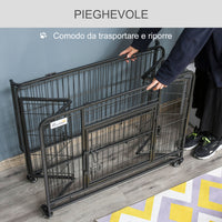 Easycomfort Kennel Gabbia per Cani Pieghevole Doppia Porta con Blocco 4 Ruote con Freno e Fondo Rimovibile, 109.5x71x78cm