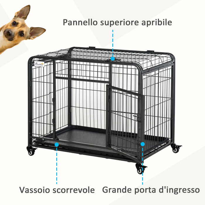 Easycomfort Kennel Gabbia per Cani Pieghevole Doppia Porta con Blocco 4 Ruote con Freno e Fondo Rimovibile, 109.5x71x78cm