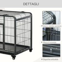 Easycomfort Kennel Gabbia per Cani Pieghevole Doppia Porta con Blocco 4 Ruote con Freno e Fondo Rimovibile, 109.5x71x78cm
