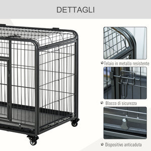 Easycomfort Kennel Gabbia per Cani Pieghevole Doppia Porta con Blocco 4 Ruote con Freno e Fondo Rimovibile, 109.5x71x78cm