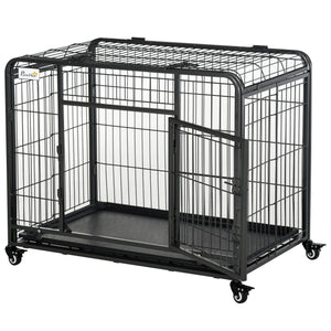 Easycomfort Kennel Gabbia per Cani Pieghevole Doppia Porta con Blocco 4 Ruote con Freno e Fondo Rimovibile, 109.5x71x78cm