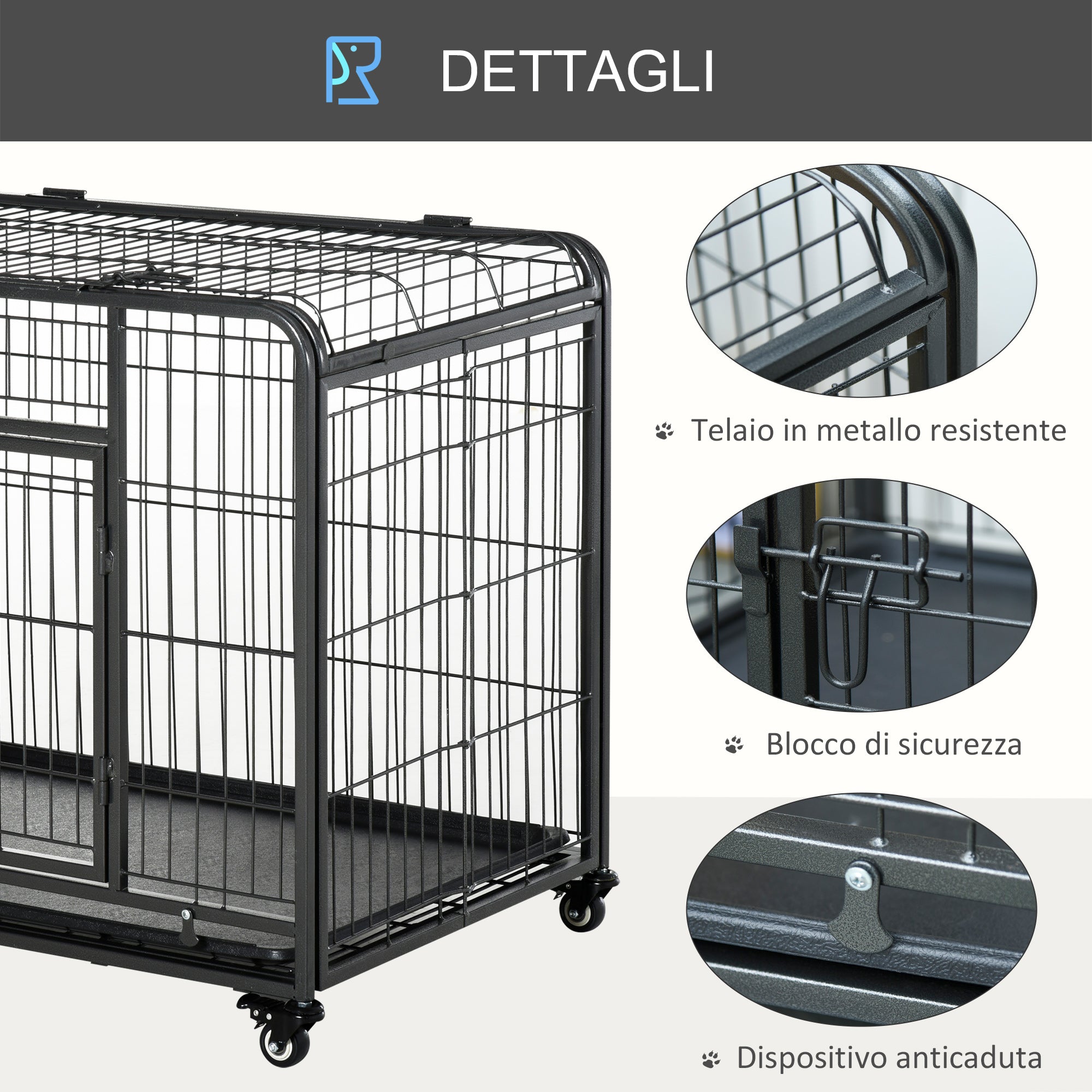 EasyComfort Kennel Gabbia per Cani Pieghevole con Freno e Fondo Rimovibile - Grigio