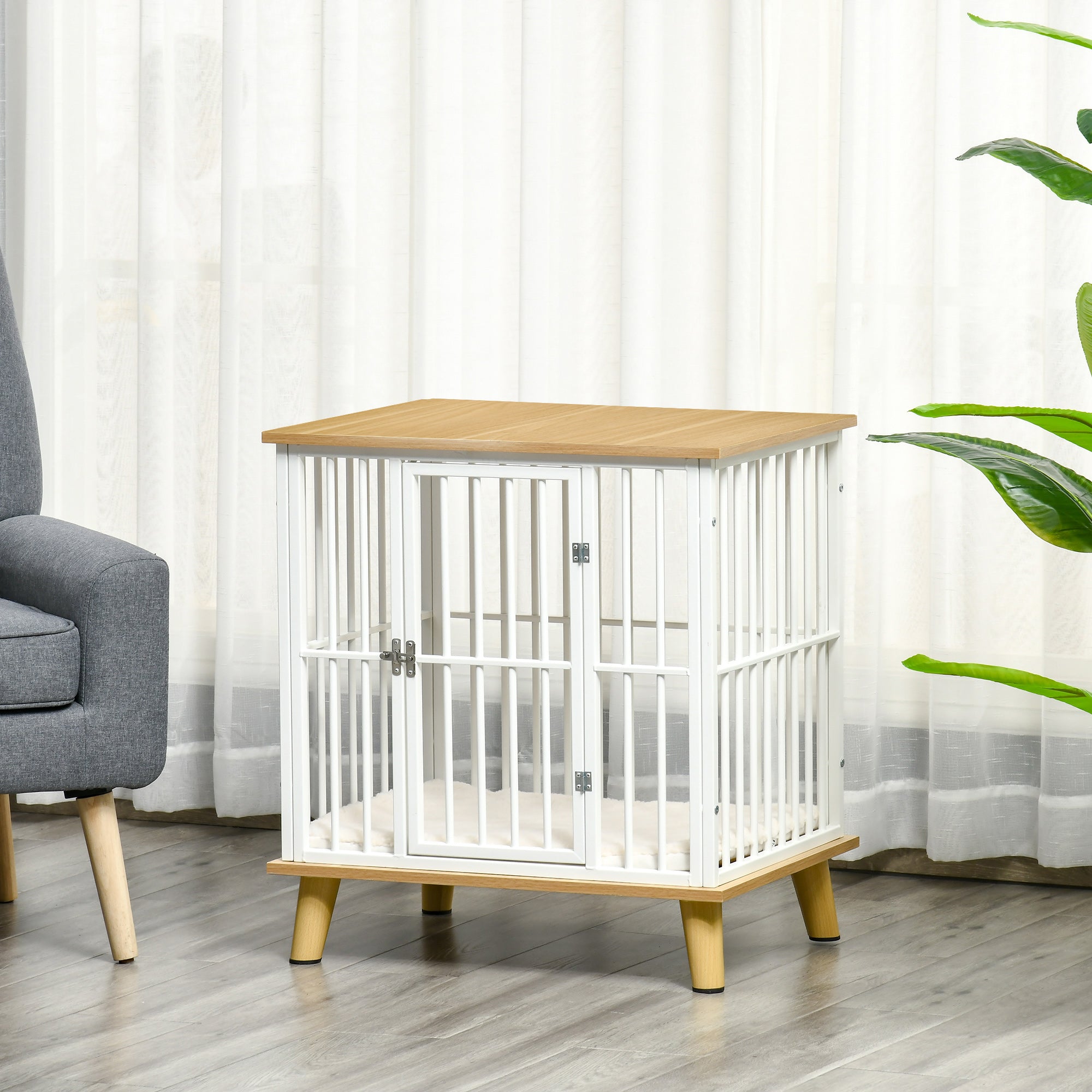 EasyComfort Casetta per Cani Piccoli da Interno con Cuscino Rimovibile e Lavabile, 64.5x48x 70.5cm, Quercia