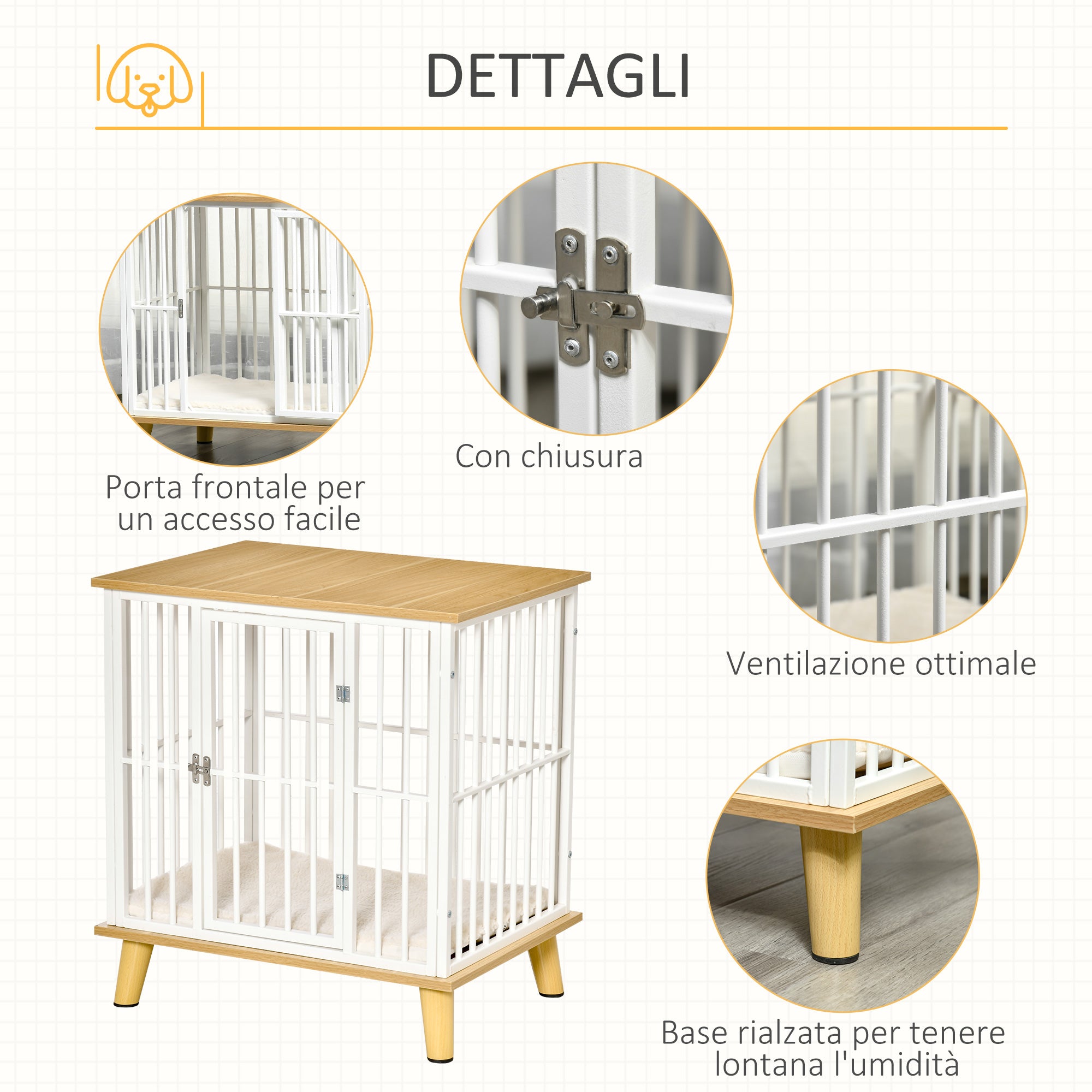 EasyComfort Casetta per Cani Piccoli da Interno con Cuscino Rimovibile e Lavabile, 64.5x48x 70.5cm, Quercia