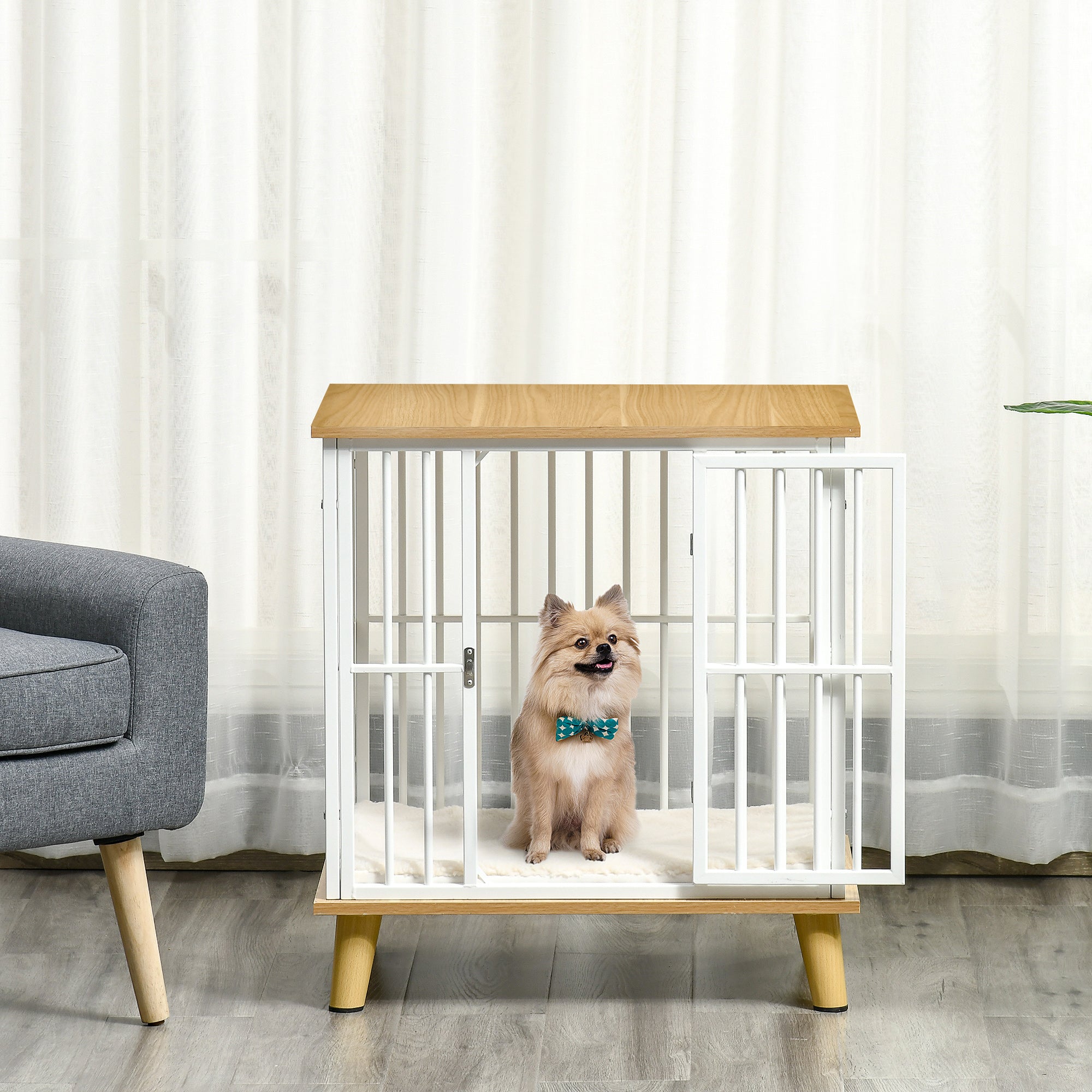 EasyComfort Casetta per Cani Piccoli da Interno con Cuscino Rimovibile e Lavabile, 64.5x48x 70.5cm, Quercia
