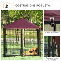 EasyComfort Recinto per Cani da Esterno con Serratura, 2 Ciotole Girevoli e Copertura Rimovibile, Nero e Rosso