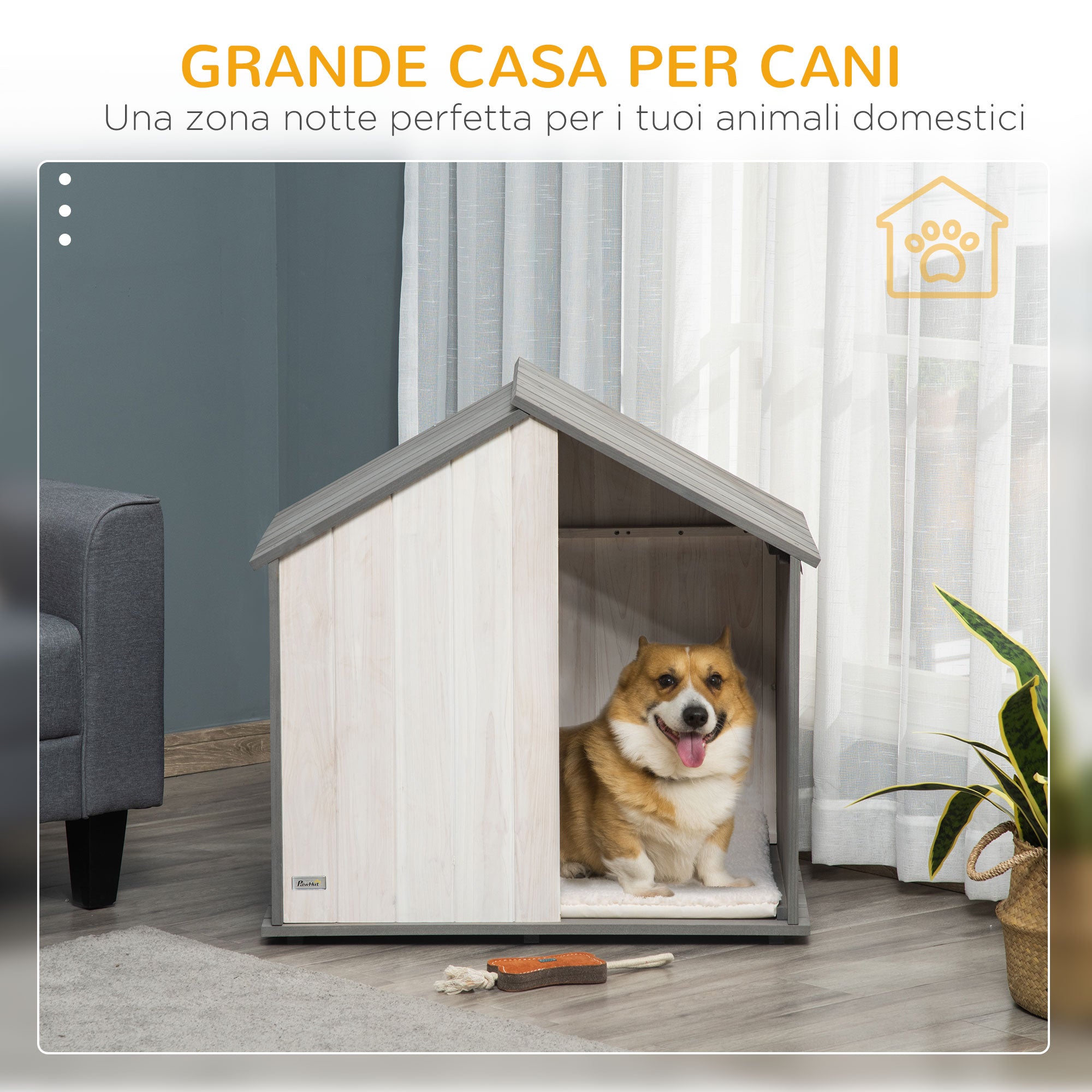 EasyComfort Cuccia per Cani a Casetta in Legno, per Animali Fino a 15kg, Grigio e Bianco