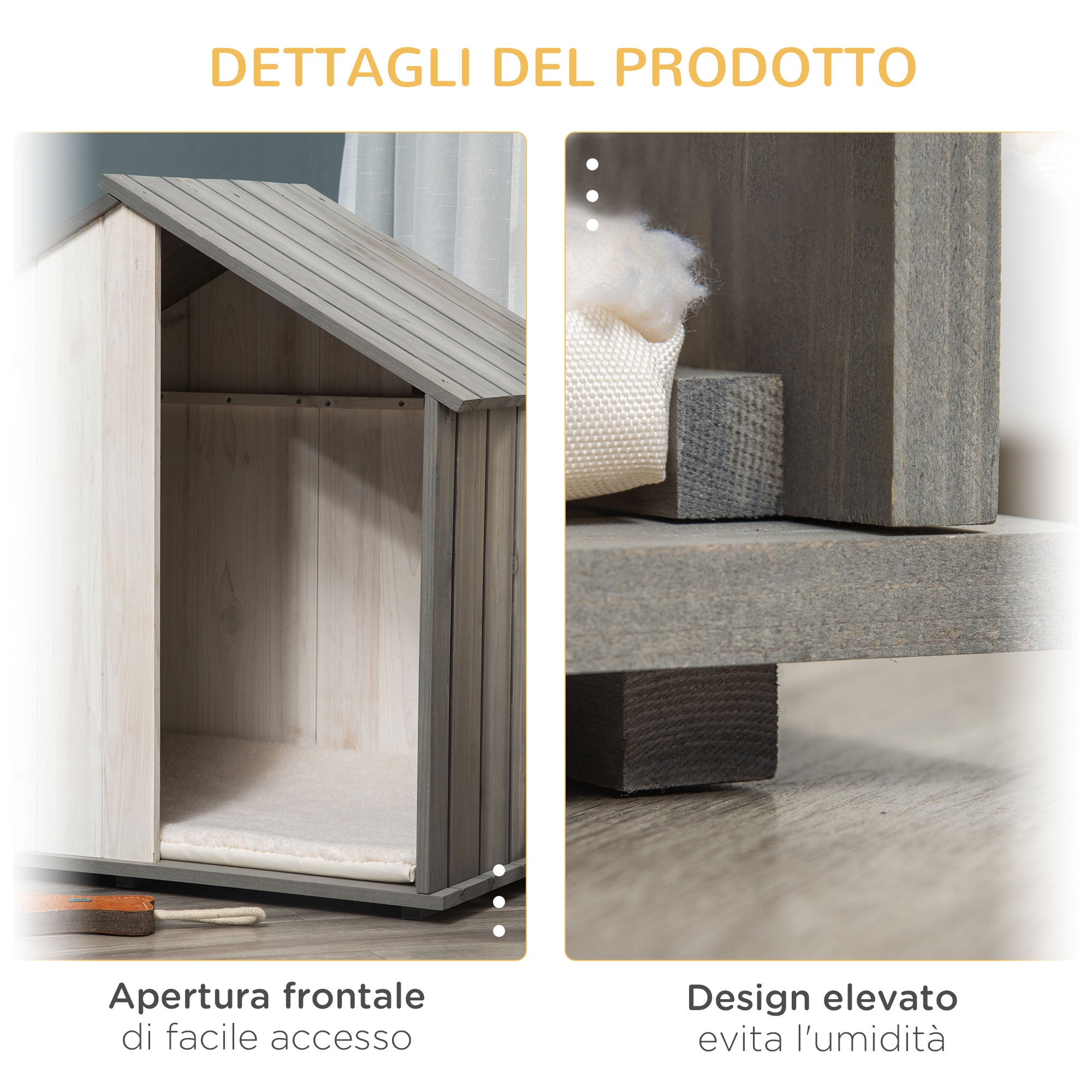 EasyComfort Cuccia per Cani a Casetta in Legno, per Animali Fino a 15kg, Grigio e Bianco