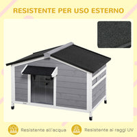 EasyComfort Casetta per Cani in Legno con Design Rialzato, Tenda Protettiva e 2 Finestre, 109x79x72 cm