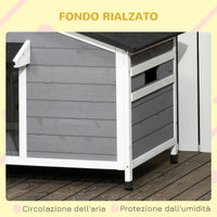 EasyComfort Casetta per Cani in Legno con Design Rialzato, Tenda Protettiva e 2 Finestre, 109x79x72 cm