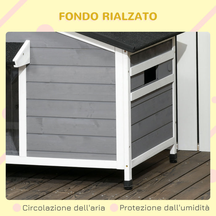 EasyComfort Casetta per Cani in Legno con Design Rialzato, Tenda Protettiva e 2 Finestre, 109x79x72 cm