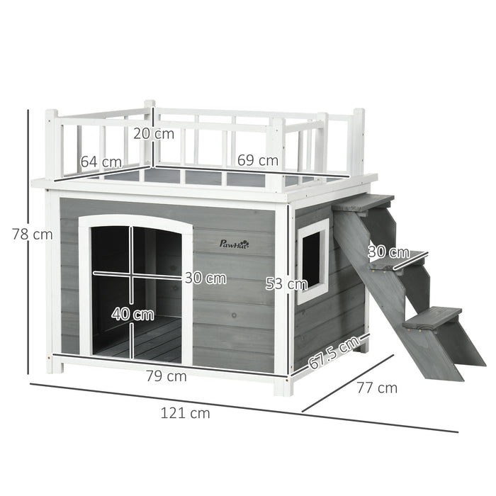 EasyComfort Casetta per Cani con Terrazza Scaletta e Finestra 121x77x78cm Grigio chiaro
