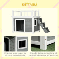 EasyComfort Casetta per Cani con Terrazza Scaletta e Finestra 121x77x78cm Grigio chiaro
