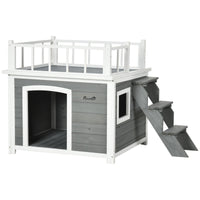 EasyComfort Casetta per Cani con Terrazza Scaletta e Finestra 121x77x78cm Grigio chiaro