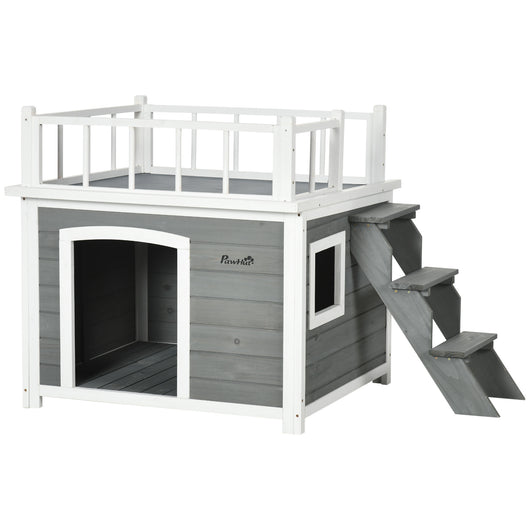 EasyComfort Casetta per Cani con Terrazza Scaletta e Finestra 121x77x78cm Grigio chiaro