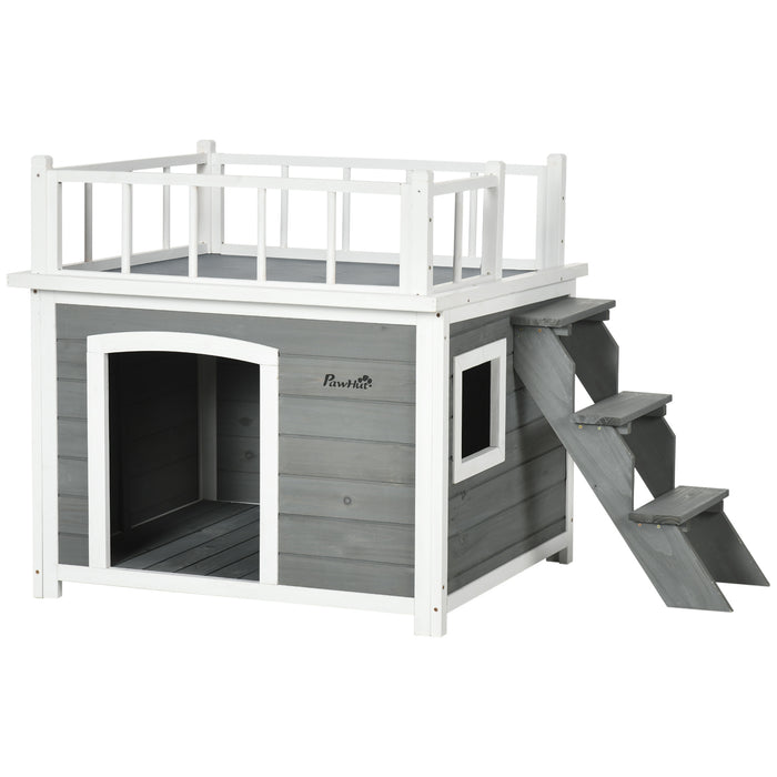 EasyComfort Casetta per Cani con Terrazza Scaletta e Finestra 121x77x78cm Grigio chiaro