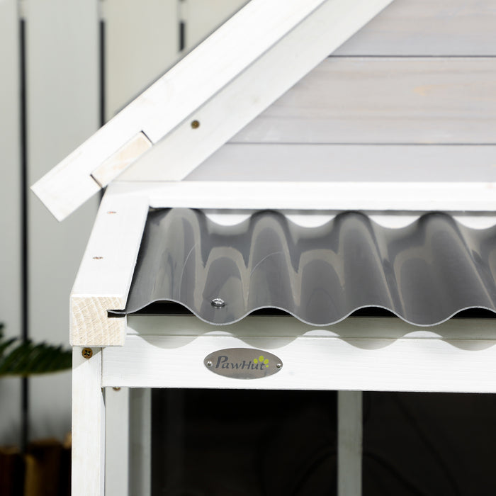 Easycomfort Cuccia per Cani da Esterno in Legno e PVC con Portico e Finestre, 126x118x105cm, Grigio