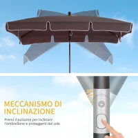 Ombrellone da Giardino Rettangolare e Regolabile con Palo in Alluminio, 2x1.3x2.5 m, Marrone e Nero