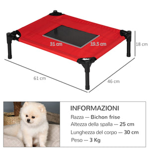Easycomfort Cuccia Estiva Brandina per Cani fino a 11.3kg da Esterno e Interno Lettino per Animali, 61x46x18 cm, Rosso