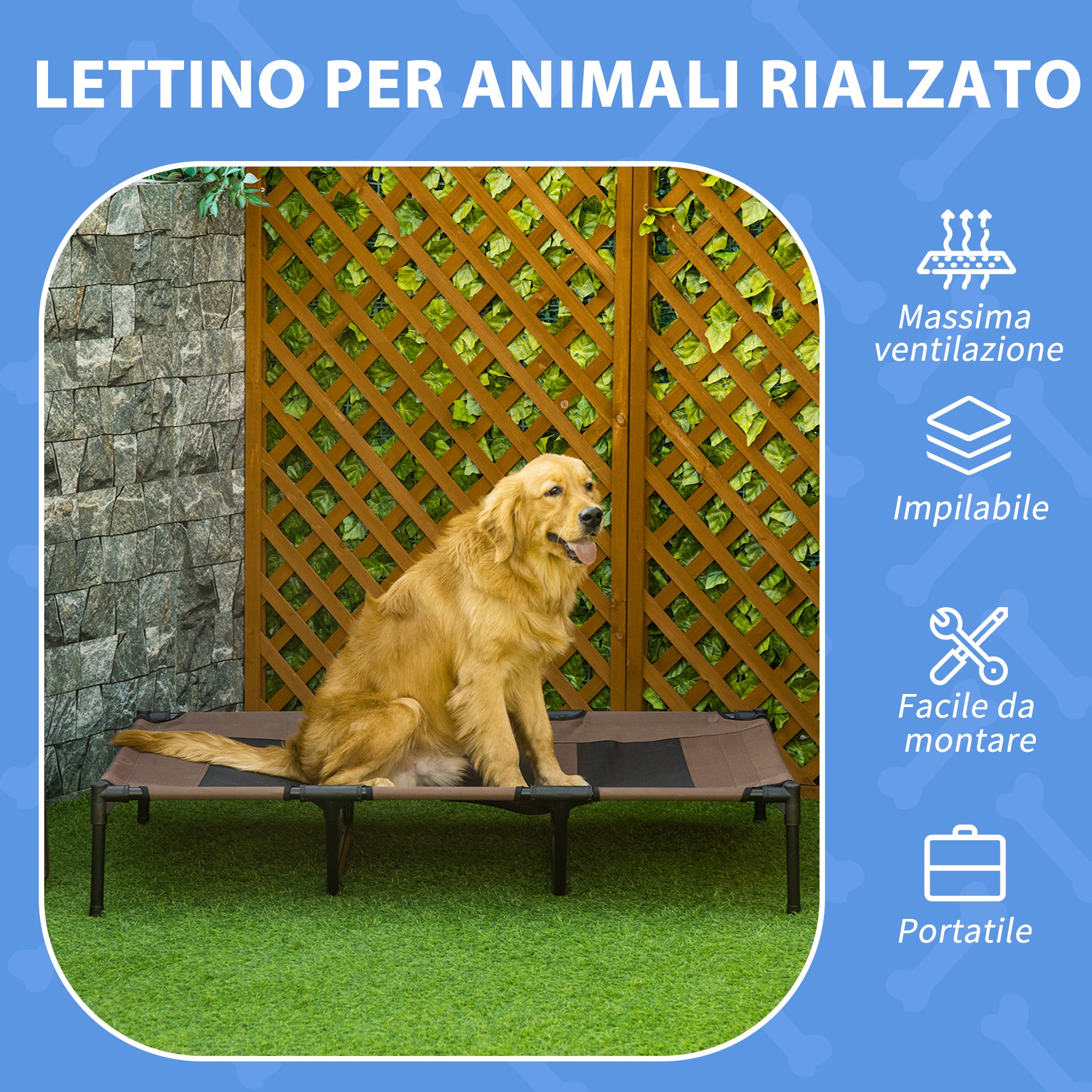Easycomfort Lettino per Cani di Taglia XX-Grande Fino a 50kg max Rialzato con Borsa da Viaggio e Piedini Antiscivolo, Brandina per Cani e Gatti in Metallo e Tessuto Oxford, 122x92x23 cm, Marrone