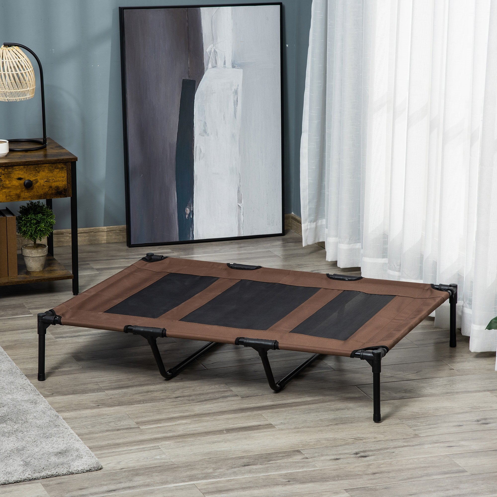 Easycomfort Lettino per Cani di Taglia XX-Grande Fino a 50kg max Rialzato con Borsa da Viaggio e Piedini Antiscivolo, Brandina per Cani e Gatti in Metallo e Tessuto Oxford, 122x92x23 cm, Marrone