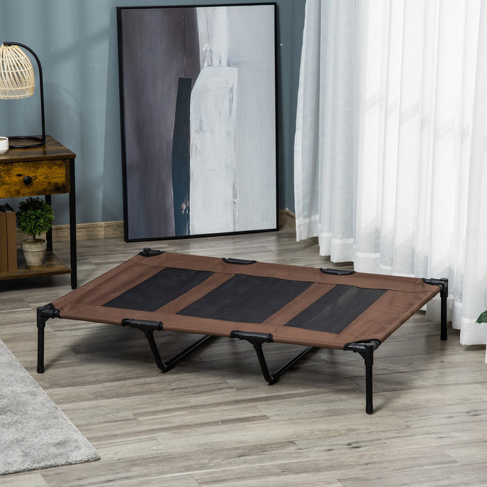 Easycomfort Lettino per Cani di Taglia XX-Grande Fino a 50kg max Rialzato con Borsa da Viaggio e Piedini Antiscivolo, Brandina per Cani e Gatti in Metallo e Tessuto Oxford, 122x92x23 cm, Marrone