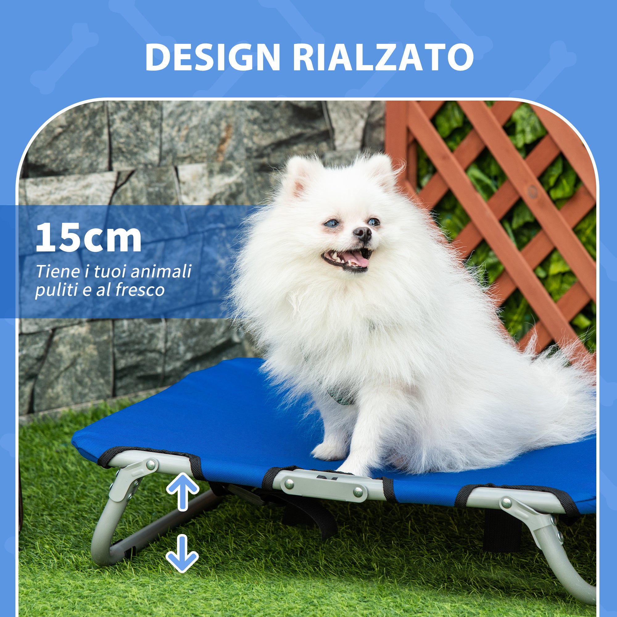 Easycomfort Brandina per Cani Cuccia Lettino Rialzata Pieghevole per Esterno Interno 59x46x15cm, Blu