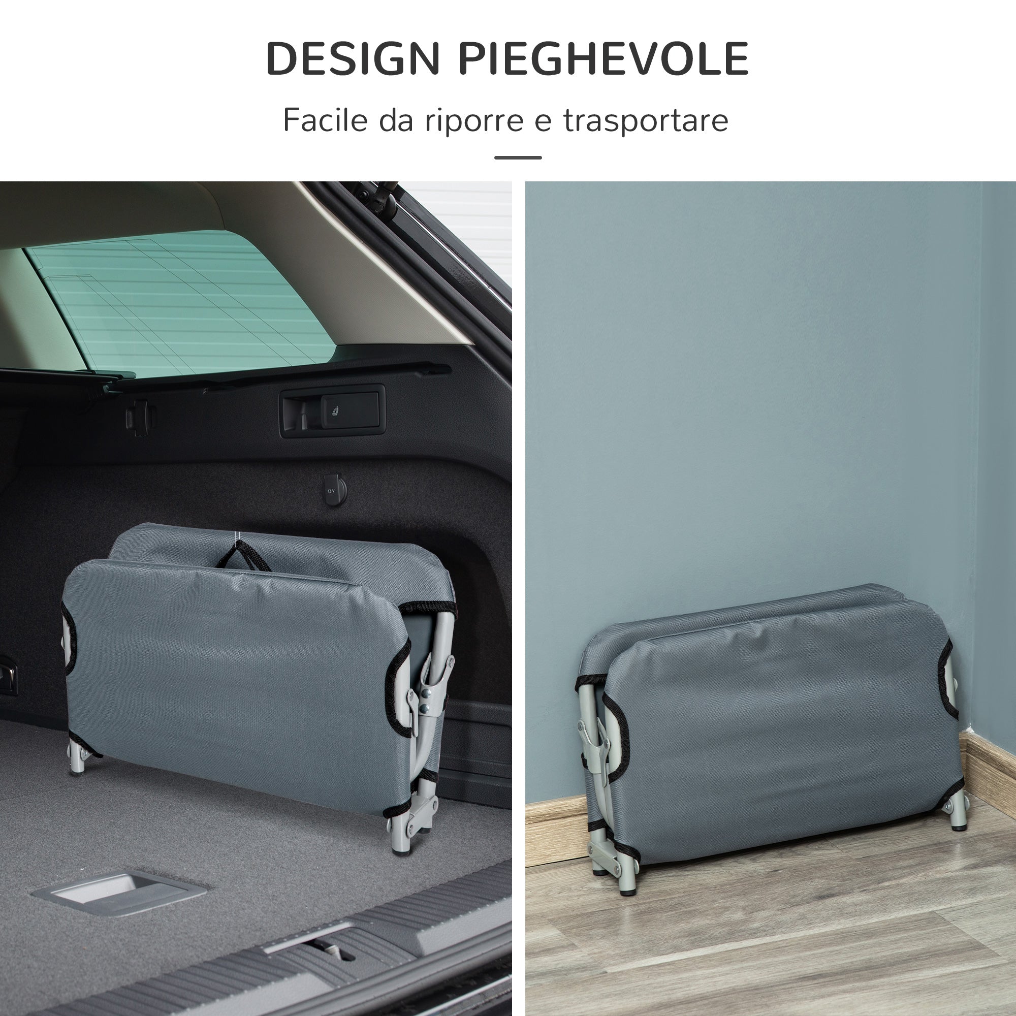 EasyComfort Lettino per Cani Pieghevole in Acciaio e Tessuto Oxford per Interni ed Esterni, 59x46x15 cm, Grigia