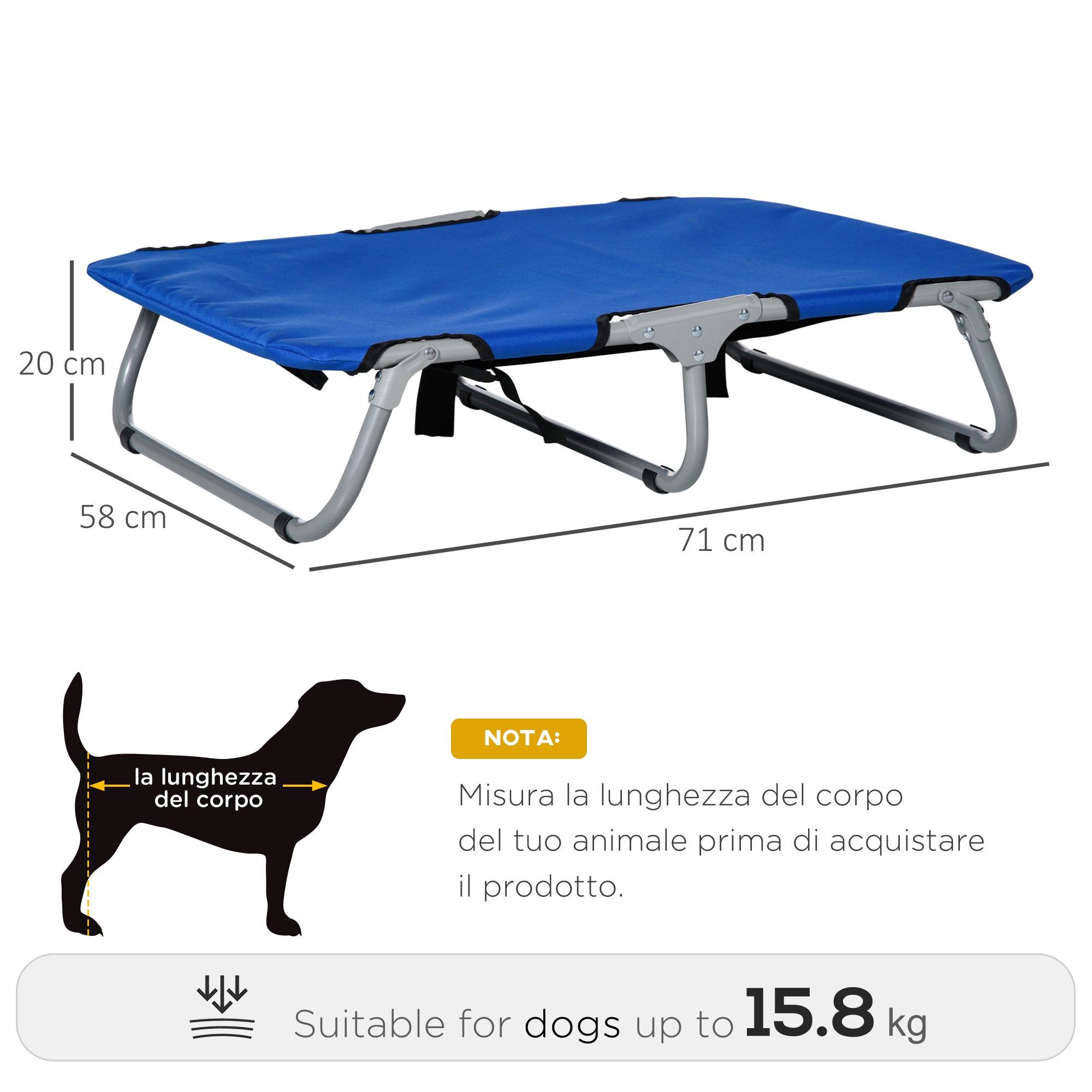 Easycomfort Brandina per Cani Cuccia Lettino Rialzata Pieghevole per Esterno Interno 71x58x20cm, Blu