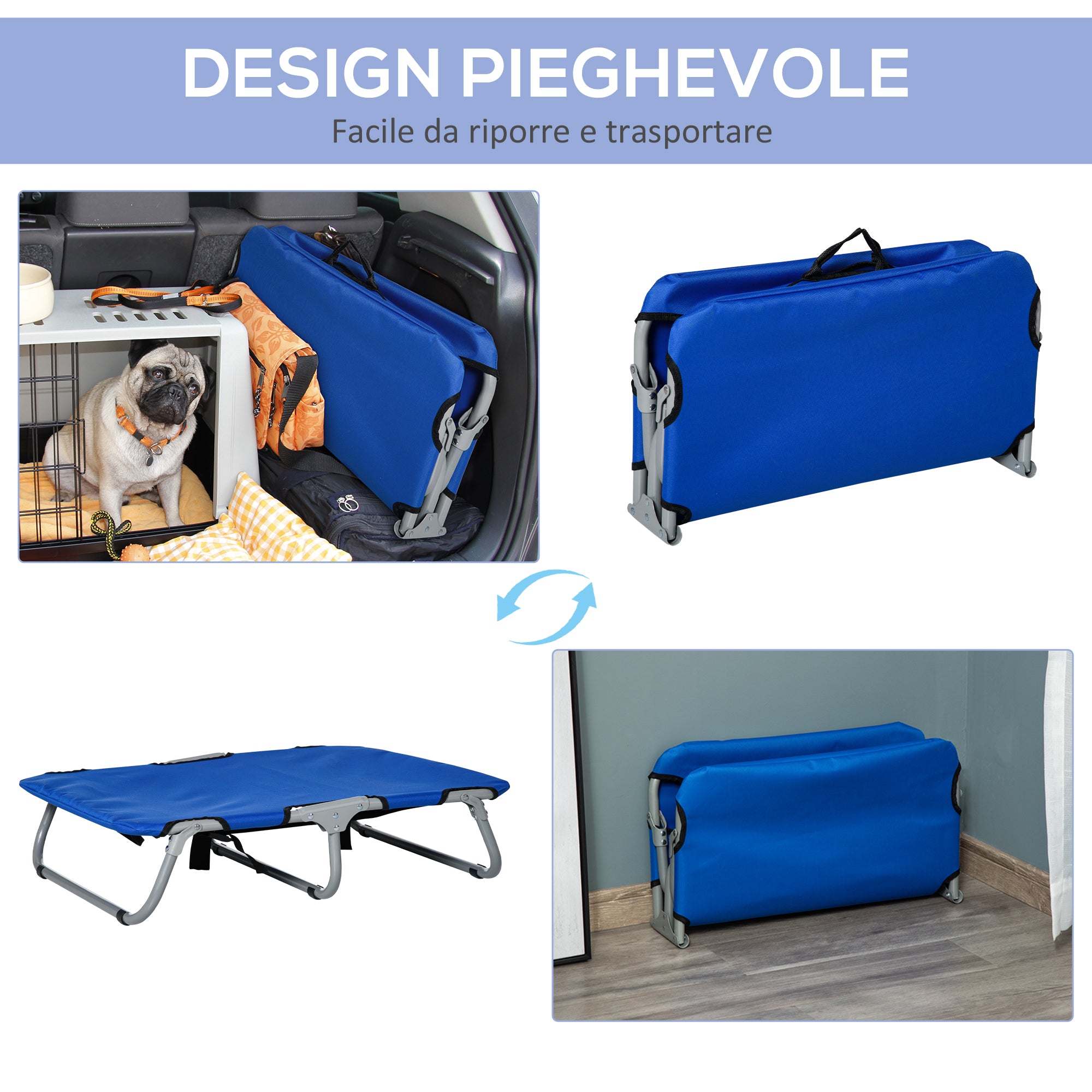 Easycomfort Brandina per Cani Cuccia Lettino Rialzata Pieghevole per Esterno Interno 71x58x20cm, Blu