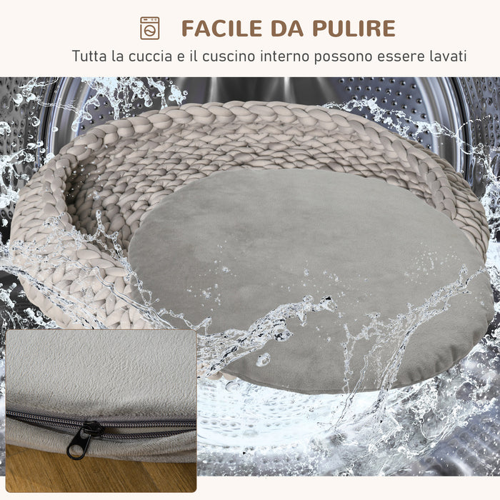 EasyComfort Cuccia per Cani e Gatti Rotonda, Rialzata e Lavabile in Cotone PP, Cuscino Imbottito, Φ93x15cm, Grigia