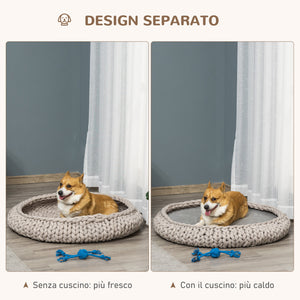 EasyComfort Cuccia per Cani e Gatti Rotonda, Rialzata e Lavabile in Cotone PP, Cuscino Imbottito, Φ93x15cm, Grigia