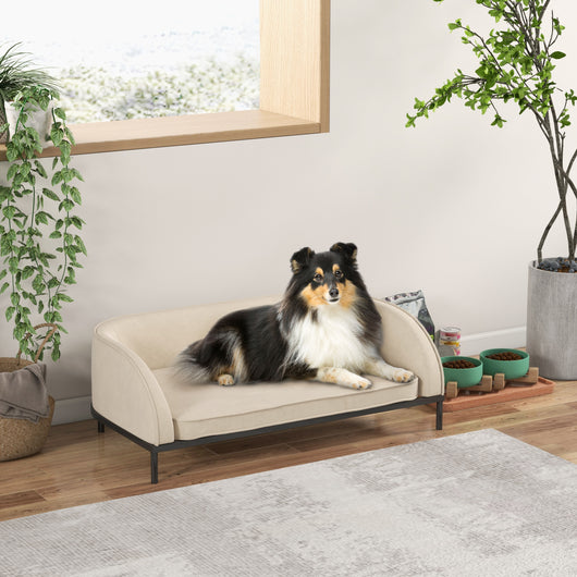 Easycomfort Divano per Cani Taglia Media e Grande con Cuscino Rimovibile e Sfoderabile Vellutato, Crema
