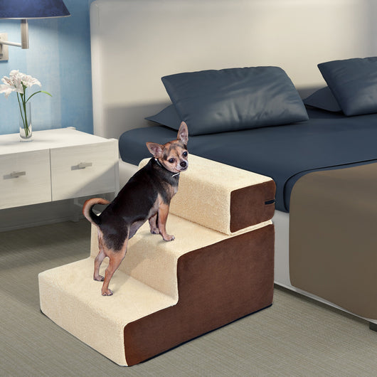 EasyComfort Scala per Cani e Cuccioli a 3 Gradini Rimovibili e Antiscivolo, Beige e Marrone, 54x40x39cm