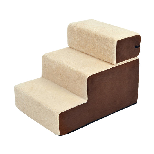 EasyComfort Scala per Cani e Cuccioli a 3 Gradini Rimovibili e Antiscivolo, Beige e Marrone, 54x40x39cm