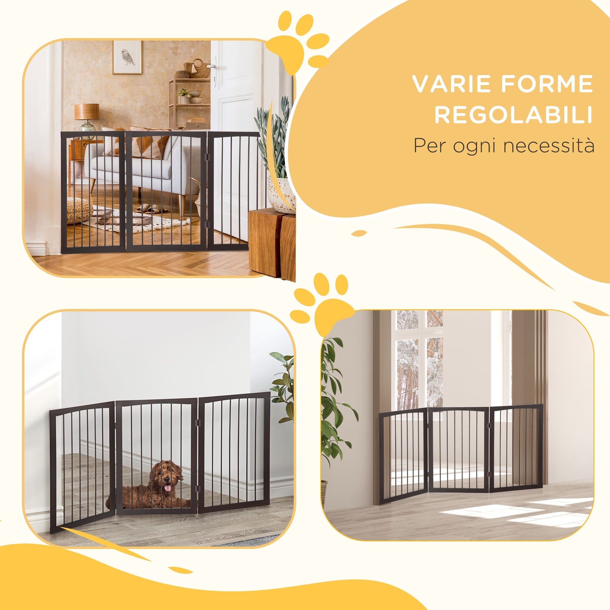 Easycomfort Cancellino Portatile da 3 Sezioni per Cani e Animali Domestici Divisorio di Sicurezza Pieghevole, 160x1.2x76 cm, Marrone