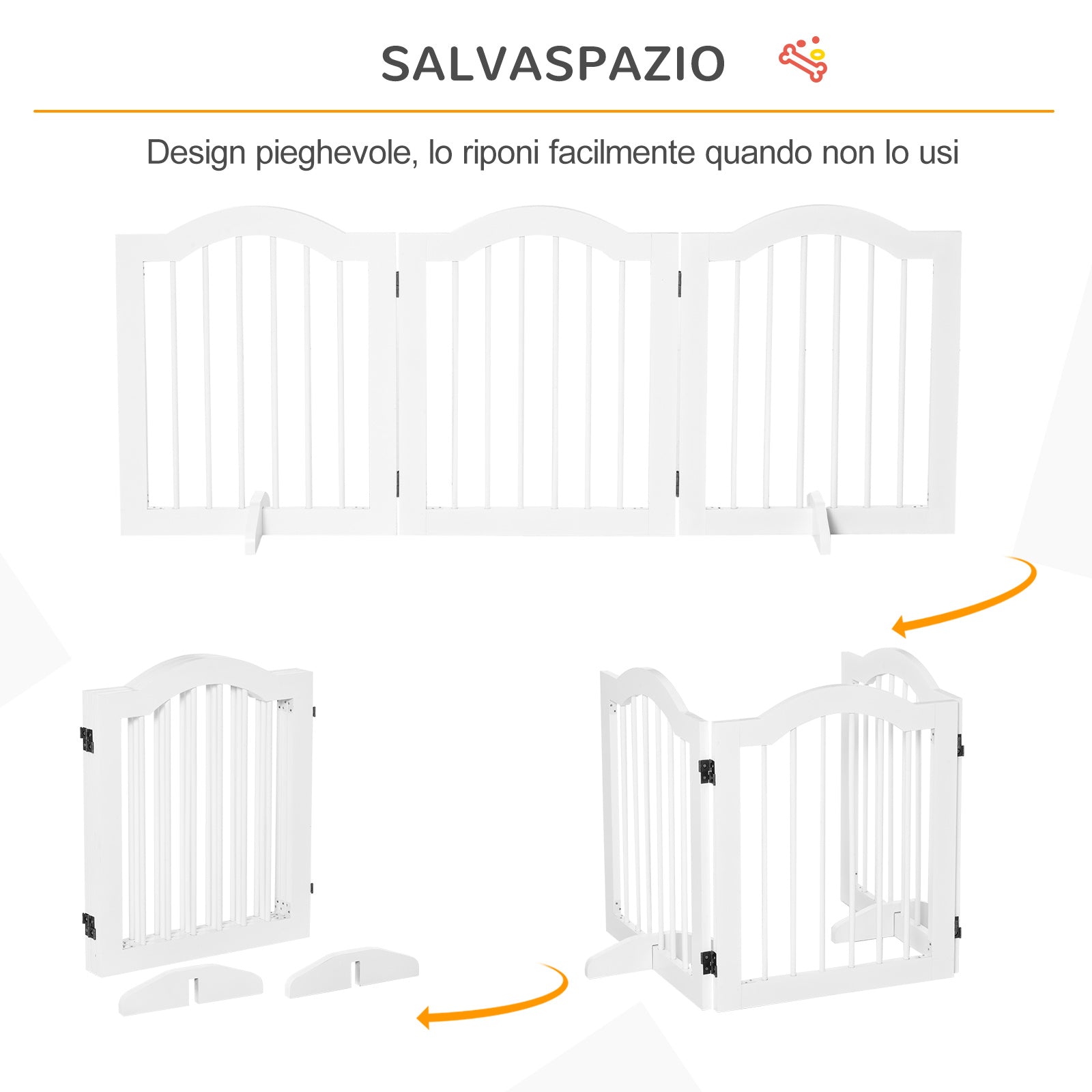 EasyComfort Cancellino per Cani Pieghevole a 3 Sezioni in Legno, 154.5x29.5x61cm, Bianco