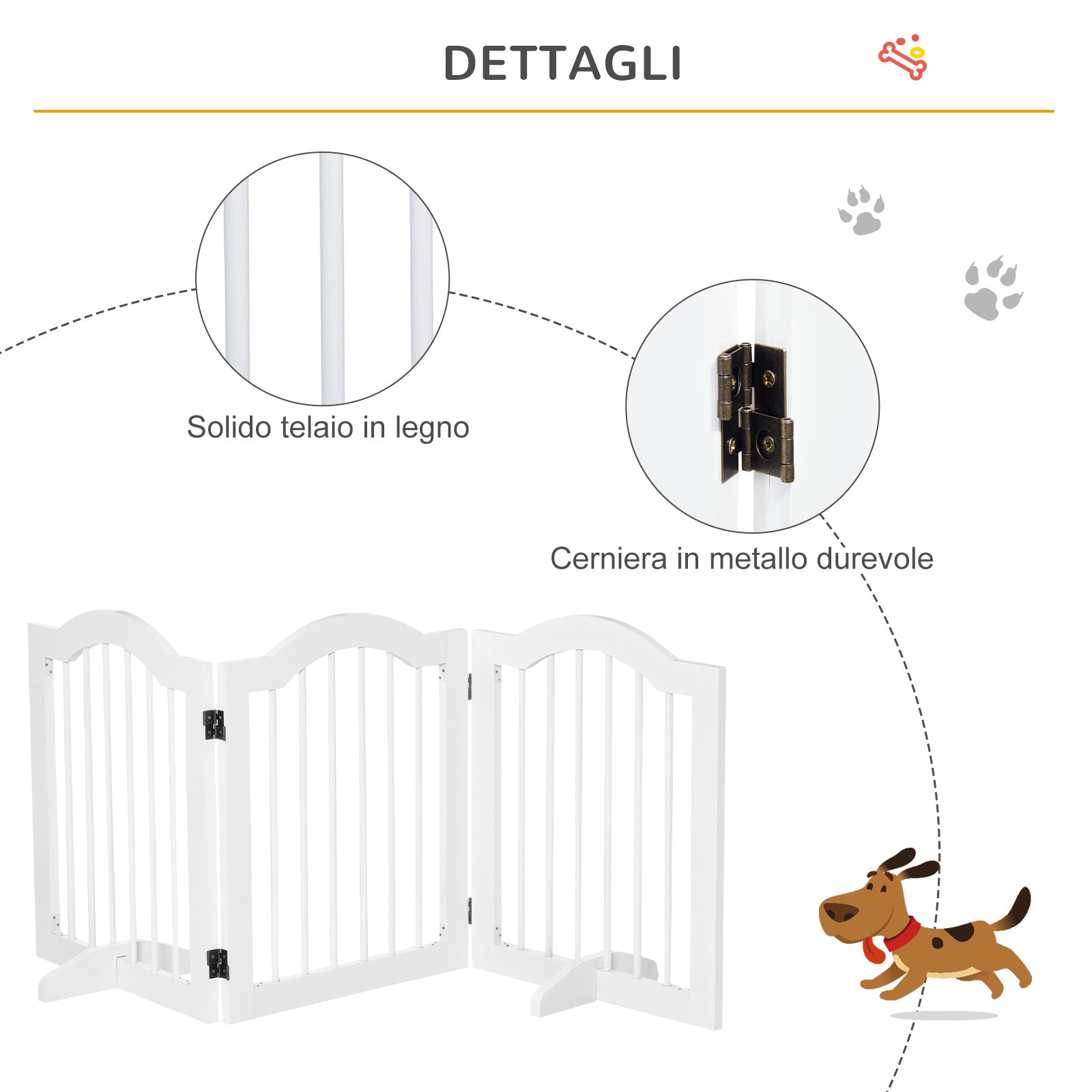 EasyComfort Cancellino per Cani Pieghevole a 3 Sezioni in Legno, 154.5x29.5x61cm, Bianco