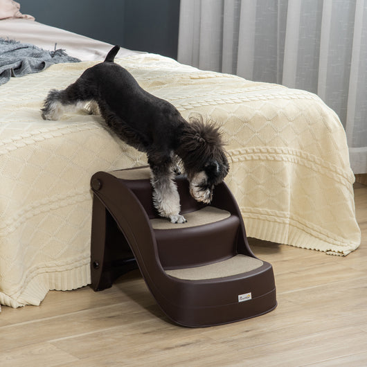 EasyComfort Scaletta per Cani Pieghevole con 3 Gradini Antiscivolo in PP, 49x38x38 cm, Marrone