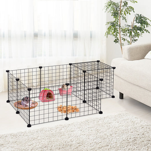 Easycomfort Recinto per Animali di Piccola Taglia Modulabile con Pannelli e Accessori, Gabbia per Ricci da Interno in Metallo, per Porcellini d'India e Ricci, 106x73x36 cm, Nero