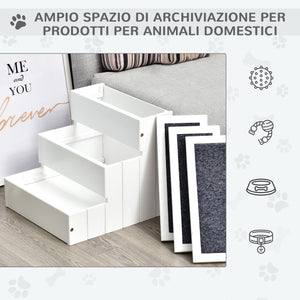 EasyComfort Scaletta per Cani a 3 Gradini con Tappeto Antiscivolo e Spazio Interno, 40.5x44.5x38cm, Bianco