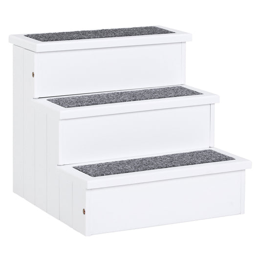 EasyComfort Scaletta per Cani a 3 Gradini con Tappeto Antiscivolo e Spazio Interno, 40.5x44.5x38cm, Bianco