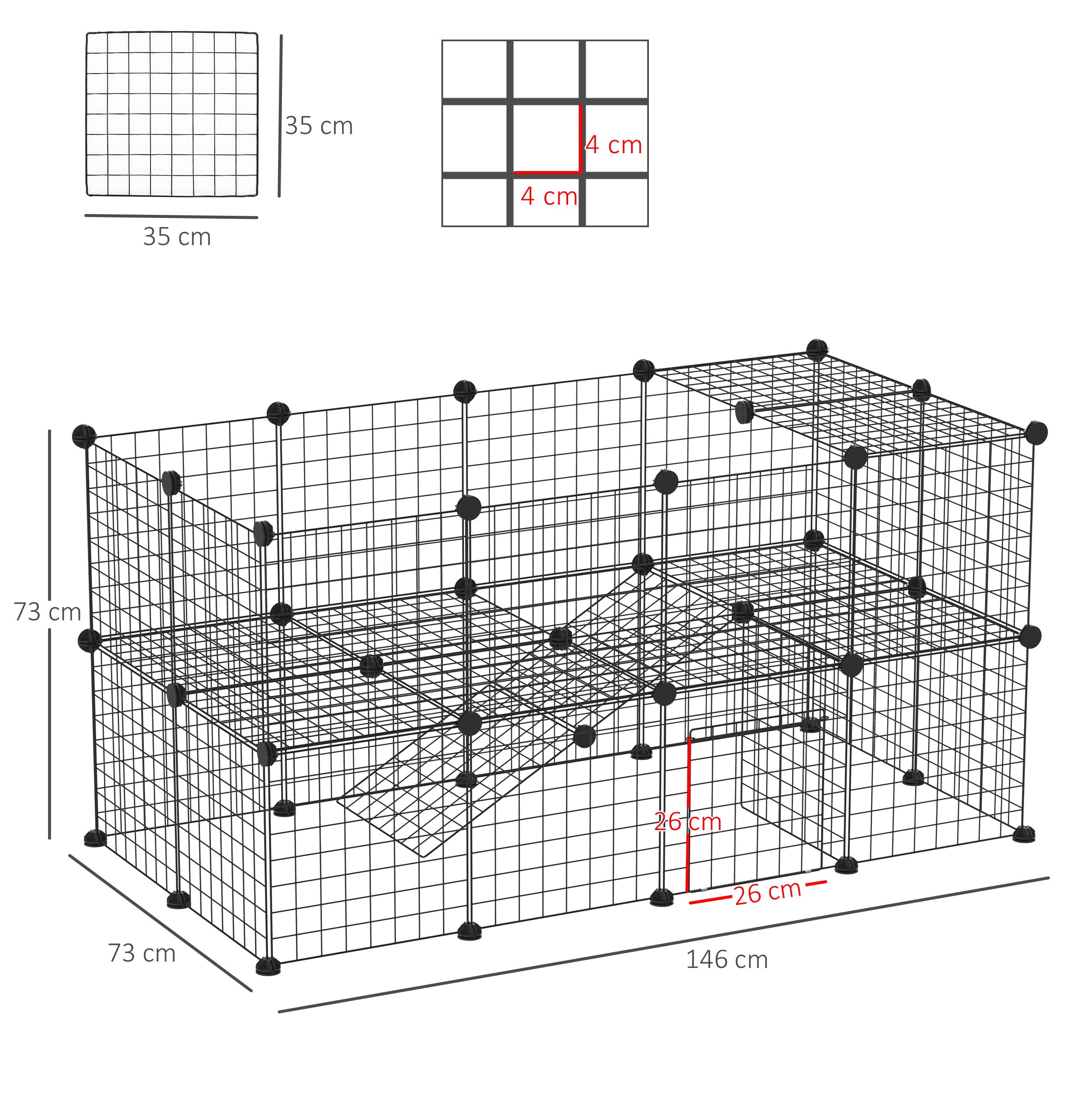 Easycomfort Recinto in Metallo per Piccoli Animali Domestici con 36 Pannelli di Metallo da Montare Secondo Forma e Configurazione che Preferisci e con Porta