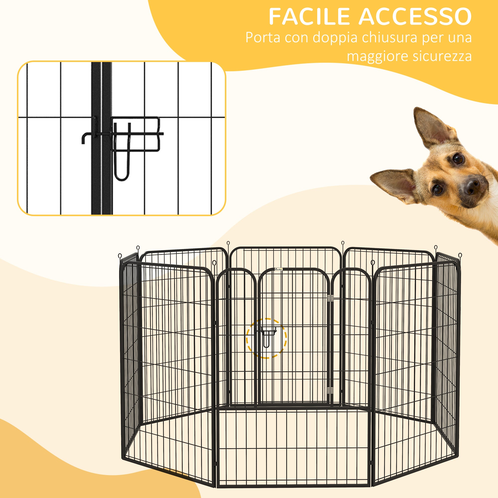 EasyComfort Recinto per Cani e per Cuccioli, Recinto Modulare per Cani da Interno ed Esterno in Metallo e Acciaio 8 Pannelli 79x100cm