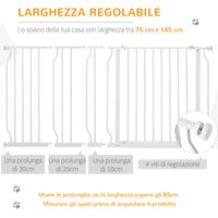 Easycomfort Cancelletto di Sicurezza per Cani in Acciaio e ABS, Estensibile 75-145cm per Scale e Porte, Bianco