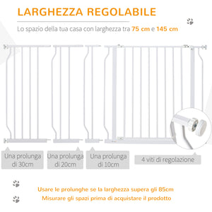 Easycomfort Cancelletto di Sicurezza per Cani in Acciaio e ABS, Estensibile 75-145cm per Scale e Porte, Bianco
