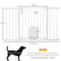 EasyComfort Cancelletto per Cani Estensibile con Porta a Chiusura Automatica, in Metallo e ABS, 75-131x76 cm, Bianco