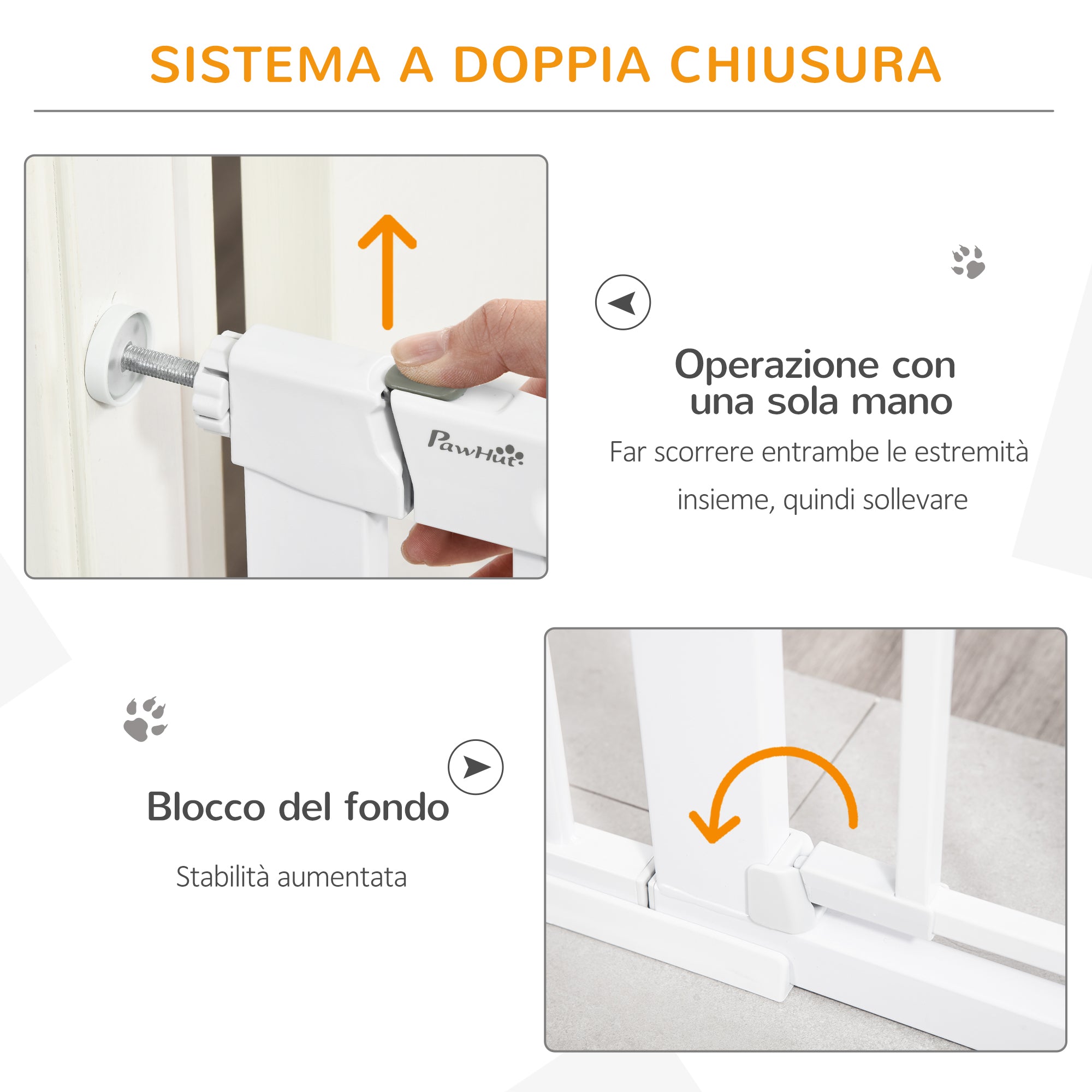 EasyComfort Cancelletto per Cani Estensibile con Porta a Chiusura Automatica, in Metallo e ABS, 75-131x76 cm, Bianco