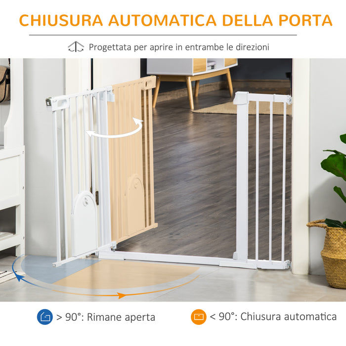 EasyComfort Cancelletto per Cani Estensibile con Porta a Chiusura Automatica, in Metallo e ABS, 75-131x76 cm, Bianco