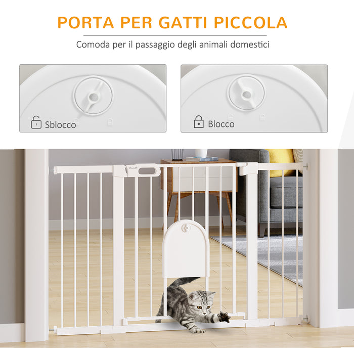 EasyComfort Cancelletto per Cani Estensibile con Porta a Chiusura Automatica, in Metallo e ABS, 75-131x76 cm, Bianco